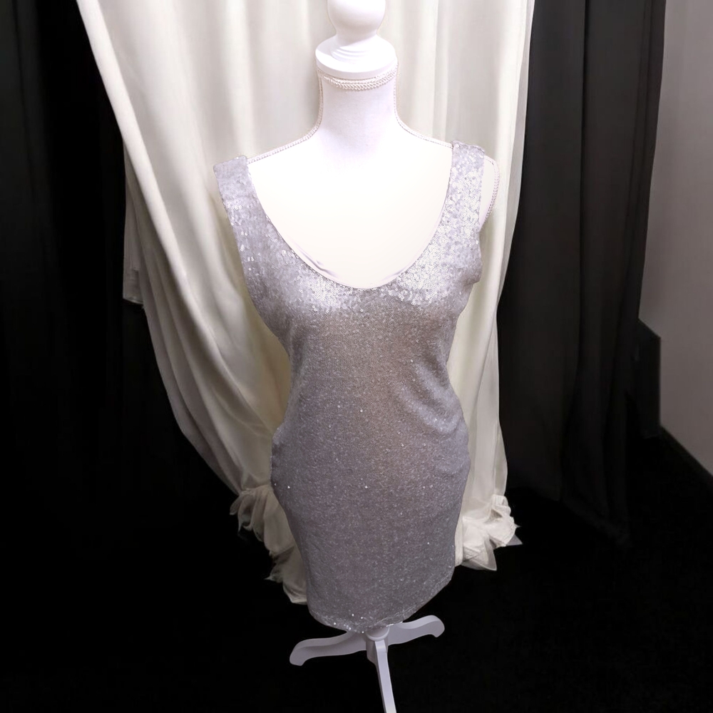 Silver Sequin Sleeveless Dress